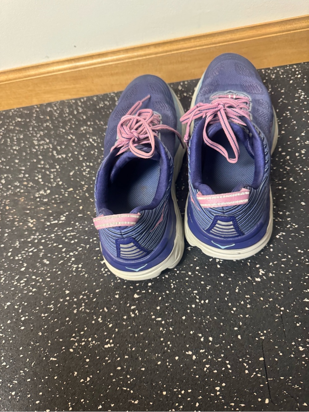 Hoka bondi Purple Running Shoes with Pink Laces